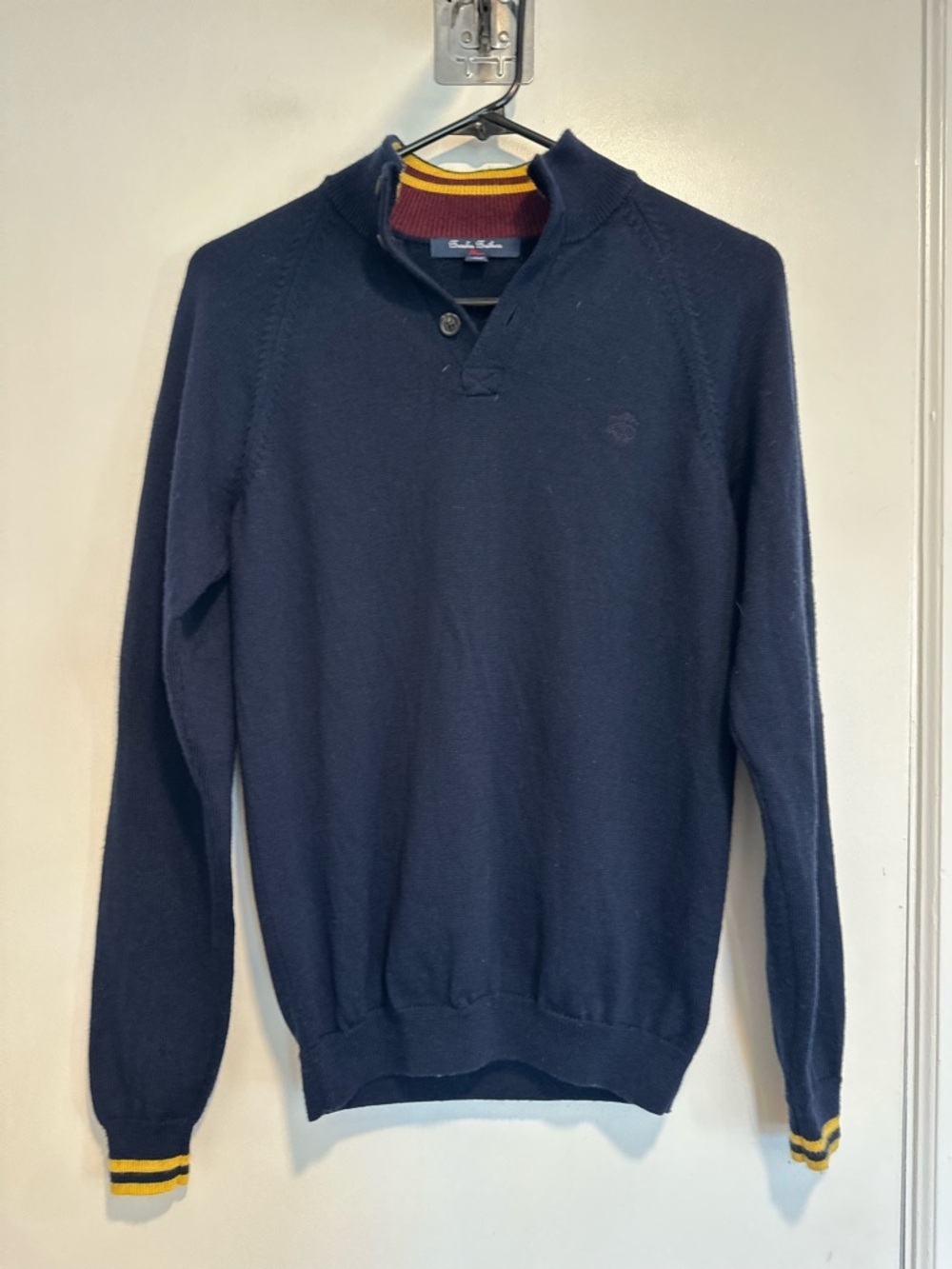 Brooks Brothers Navy V-Neck Sweater with Yellow Trim